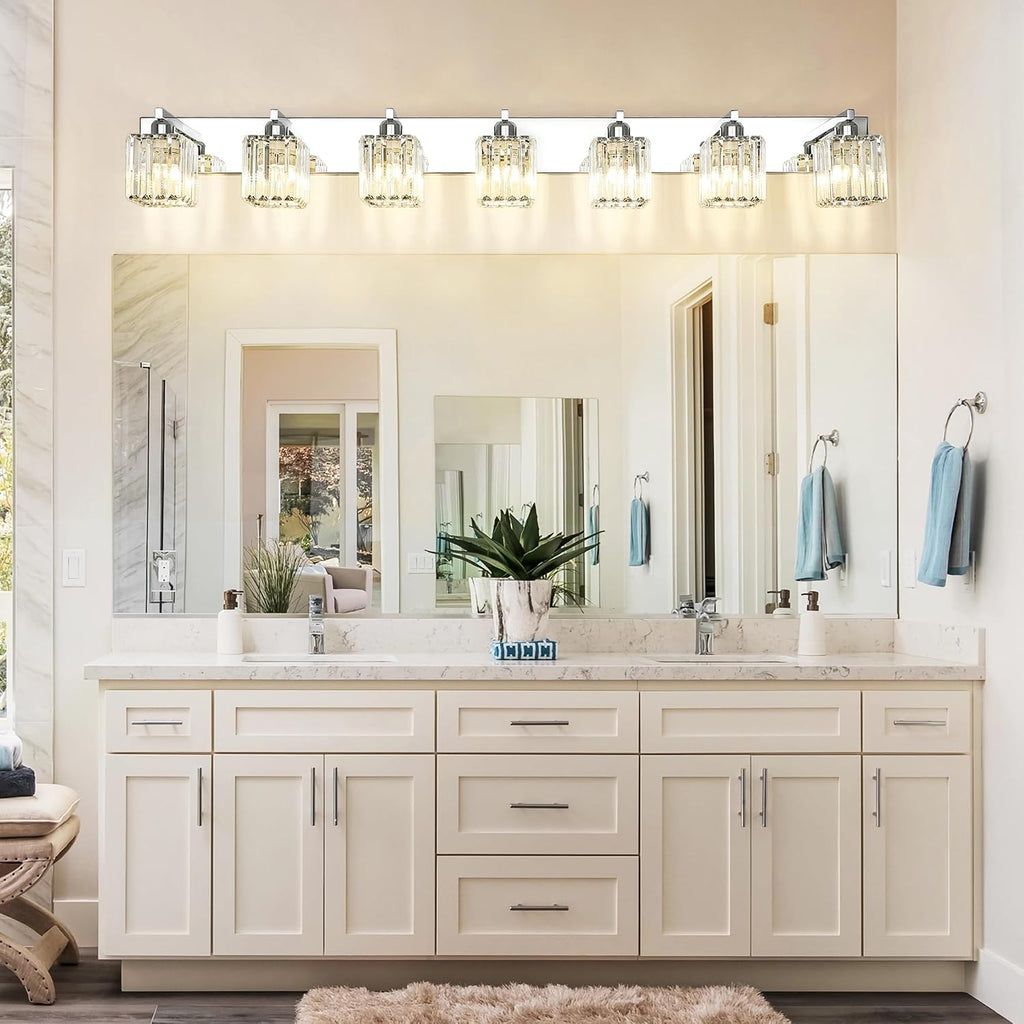 Aipsun Bathroom Vanity Light Fixtures Chrome Vanity Light for Bathroom Crystal Vanity Lighting Fixtures 7 Light (Exclude Bulb)