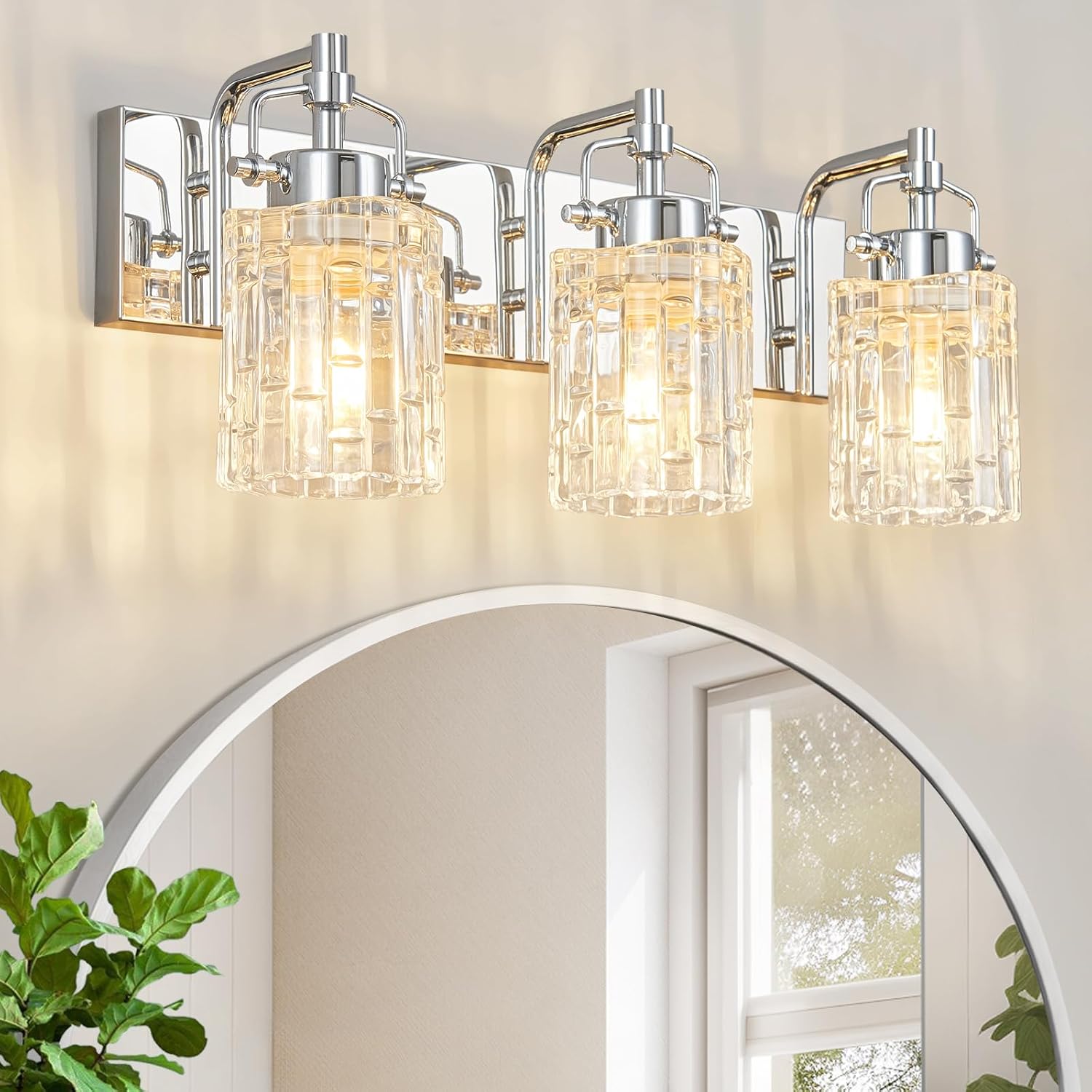 3 Light Crystal Glass Vanity Light, Chrome Bathroom Lighting Fixtures Over Mirror Modern Bath Wall Sconce Lighting for Bedroom Living Room
