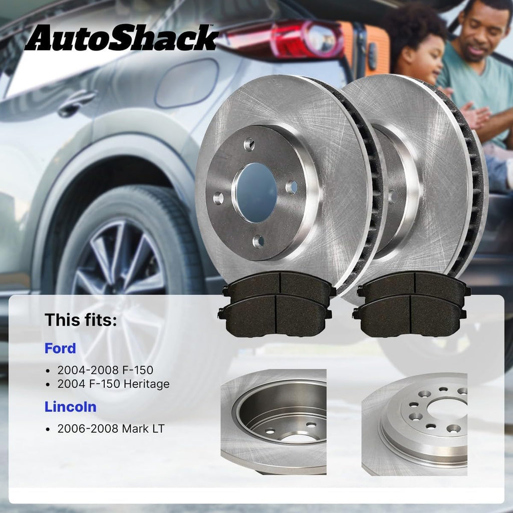 AutoShack Front & Rear Brake Rotors & Ceramic Pads for Ford & Lincoln, F-150 2004-2008 Mark LT 2006-2008, 4WD AWD RWD V6 4.2L V8 4.6L 5.4L