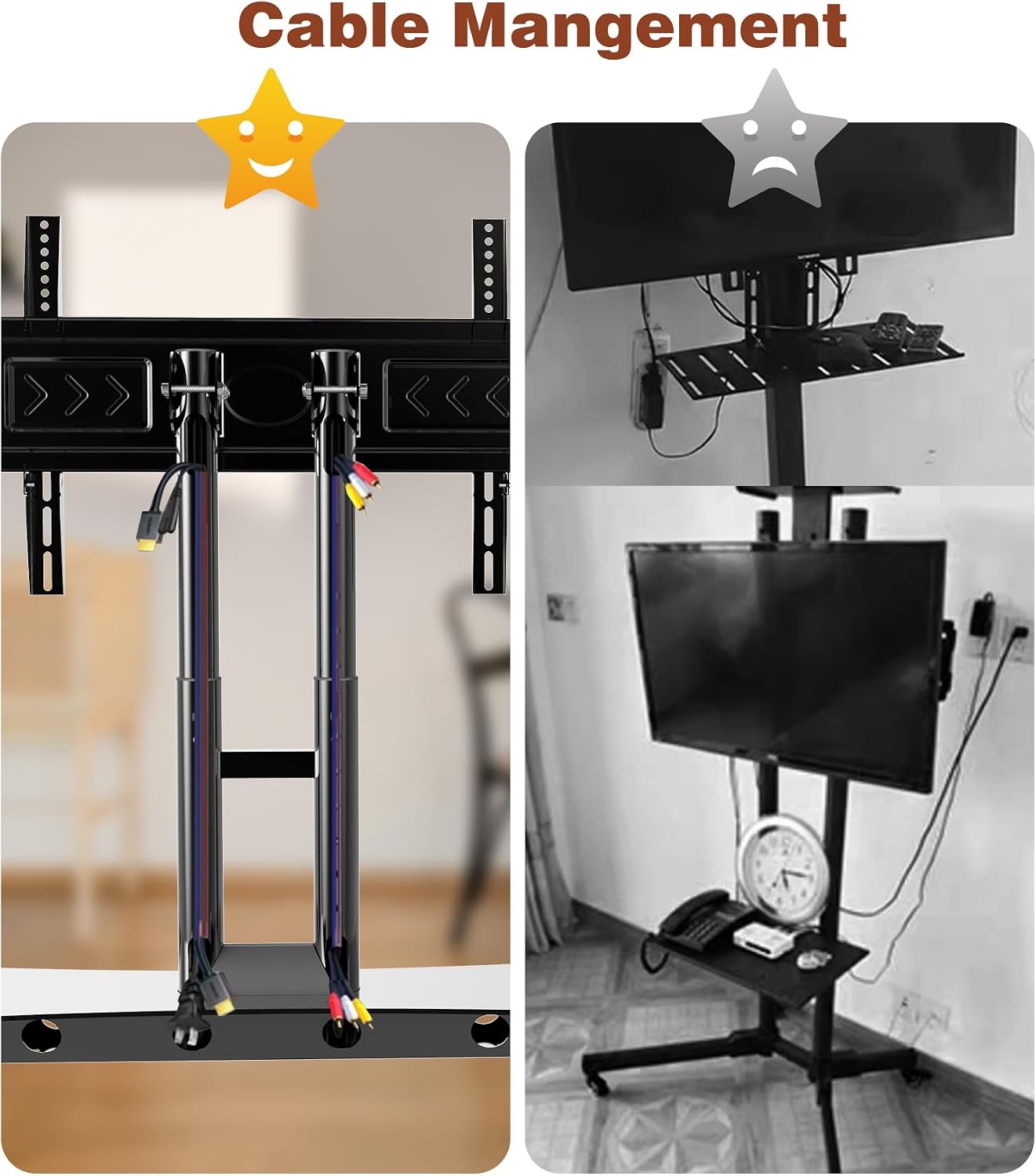 Rolling TV Stand, Portable Mobile Floor Confidence Monitor Stand on Wheels for 32-75 Inch Flat Screen TVs, Low Profile TV Cart with Height and 90° Viewing Angle Adjustable, Max VESA 600x400mm, 100lbs