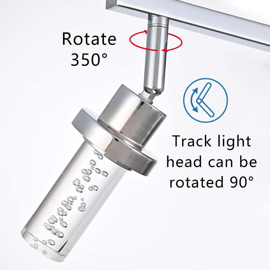 MELUCEE 5-Color Dimmbale Rotatable Spotlight Ceiling Light Fitxures 5-Light LED Track Lighting Kit Chrome Bathroom Vanity Light Wall Mount Ceiling Mount Kitchen Tracking Lights, Clear Glass Shade