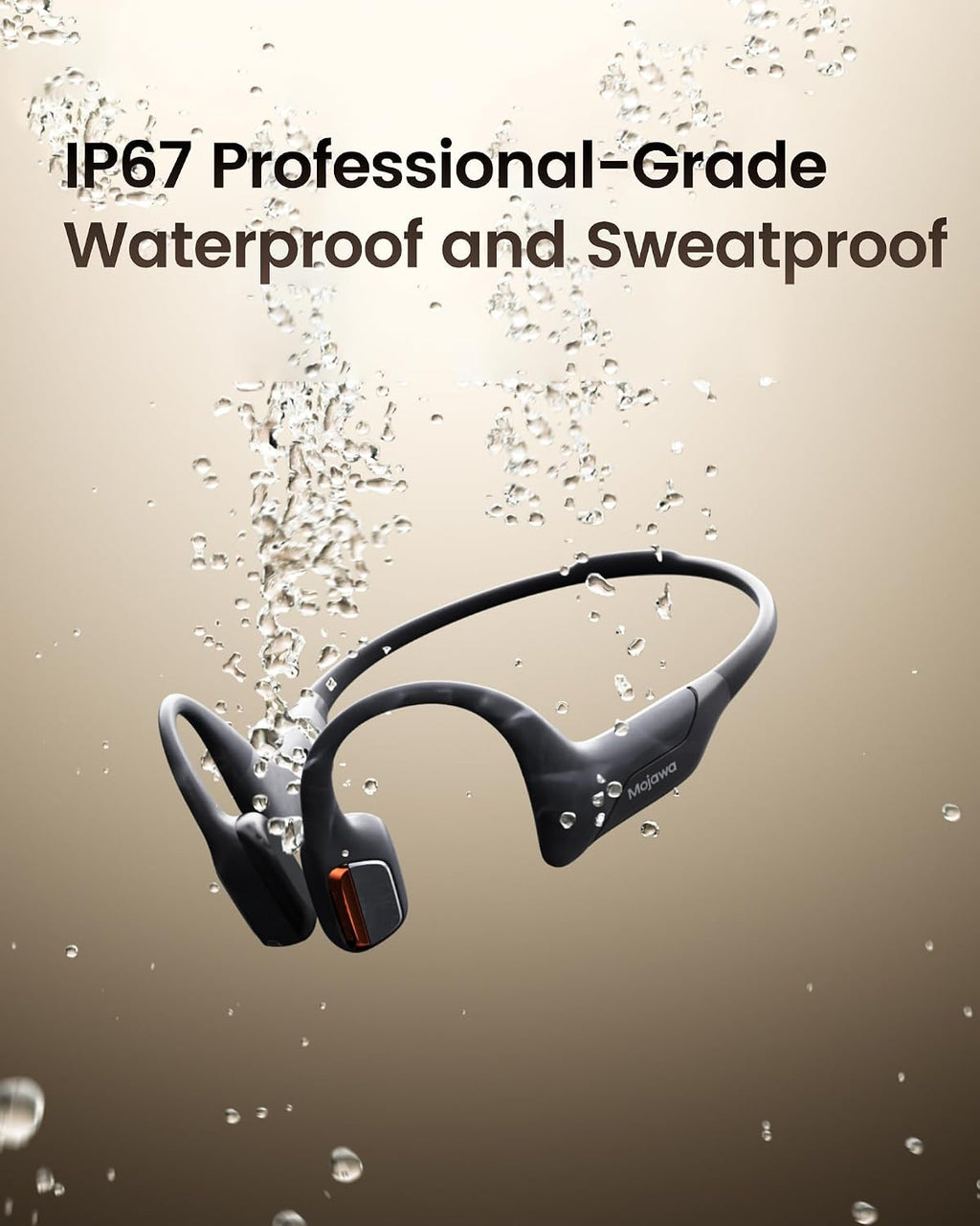 mojawa Purra Run Bone Conduction Sport Headphones, Open-Ear Bluetooth Headphones with Mic, IP67 Waterproof, Deep Bass, Voice Control, Secure Fit for Running, Cycling, and Workouts (Black)