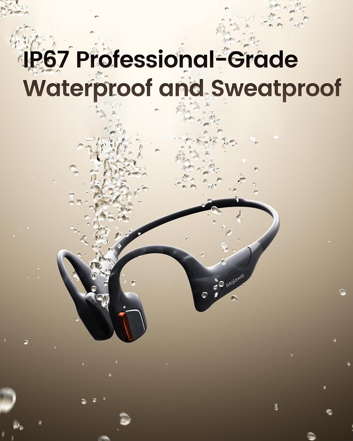 mojawa Purra Run Bone Conduction Sport Headphones, Open-Ear Bluetooth Headphones with Mic, IP67 Waterproof, Deep Bass, Voice Control, Secure Fit for Running, Cycling, and Workouts (Black)