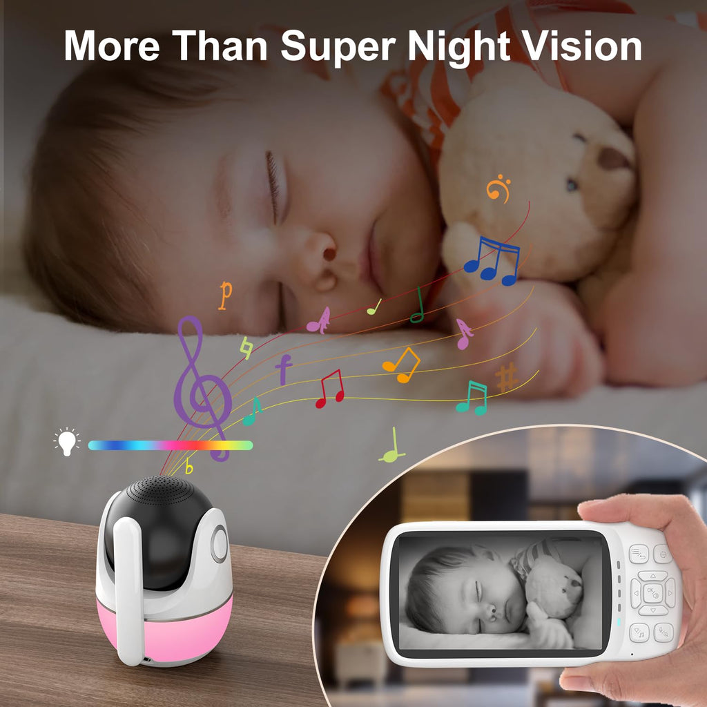 DEASON No WiFi Baby Monitor with Camera, 1080P Video, 5' Display, Secure Long Range 1200ft, 2-Way Talk, Night Vision, Temp & Sound Alert, White Noise, 64G Card