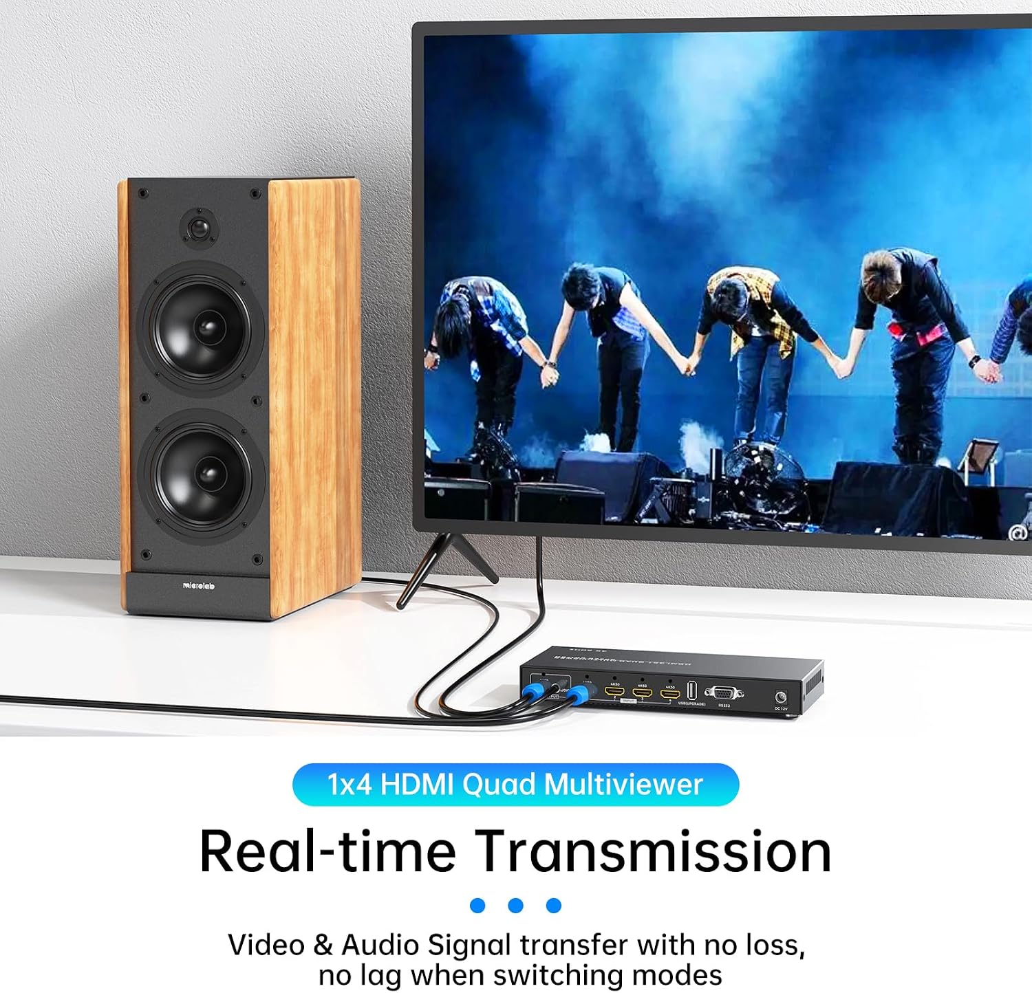 4K HDMI Quad Multi-viewer 4x1, Yinker 4 in 1 Out HDMI Quad Switcher 4 to 1 Screen Multiviewer for 4K@60Hz, Supports Audio Extractor & Screen Rotation & 8 Display Modes PIP PBP & IR Remote & RS232