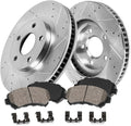 Callahan Brake Parts Front Brake Kit For Buick Lucerne 2006-11 |Chevrolet Impala 2006-13 |Impala Limited 2014-16 - Drilled & Slotted Disc Rotors with Ceramic Brake Pads + Hardware, EBYK010399