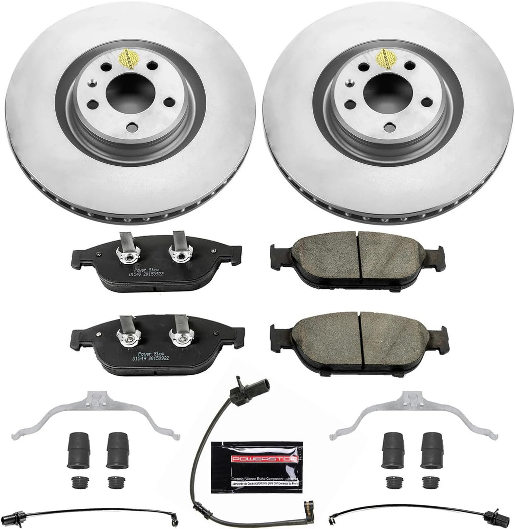 PowerStop Front Brake Kit for Audi A6 2016-18 |A6 Quattro 2012-18 |A7 Quattro 2012-18 - Fully-Coated Disc Rotors with Z23 Carbon-Fiber Ceramic Brake Pads Upgrade, CRK6129