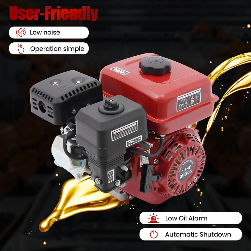 7.5HP Gas-Powered Engine 212CC, 4 Stroke 3000W Gas Engine Horizontal Shaft 0.95Gal Fuel Tank, Go Kart Engine for Water Pumps, Go-Karts, and Lawnmowers