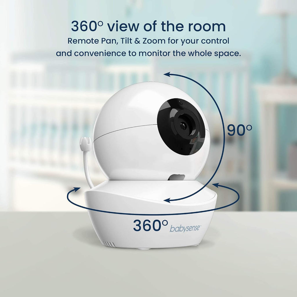 Babysense 5' HD Split-Screen Baby Monitor, Video Baby Monitor with Camera and Audio, Three HD Cameras with Remote PTZ, Night Light, 960ft Range, Two-Way Audio, 4X Zoom, Night Vision, 4000mAh Battery