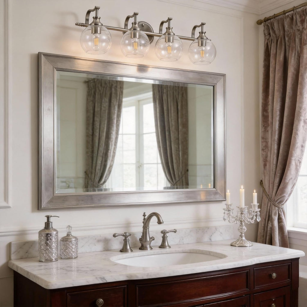 ANDY STAR Brushed Nickel Vanity Lights for Bathroom, 4 Light Vanity Light Brushed Nickel, Farmhouse Vanity Lighting Fixtures, 30.5 Inch Modern Silver Wall Sconce, E26 Base Bulbs Required, UL Certified