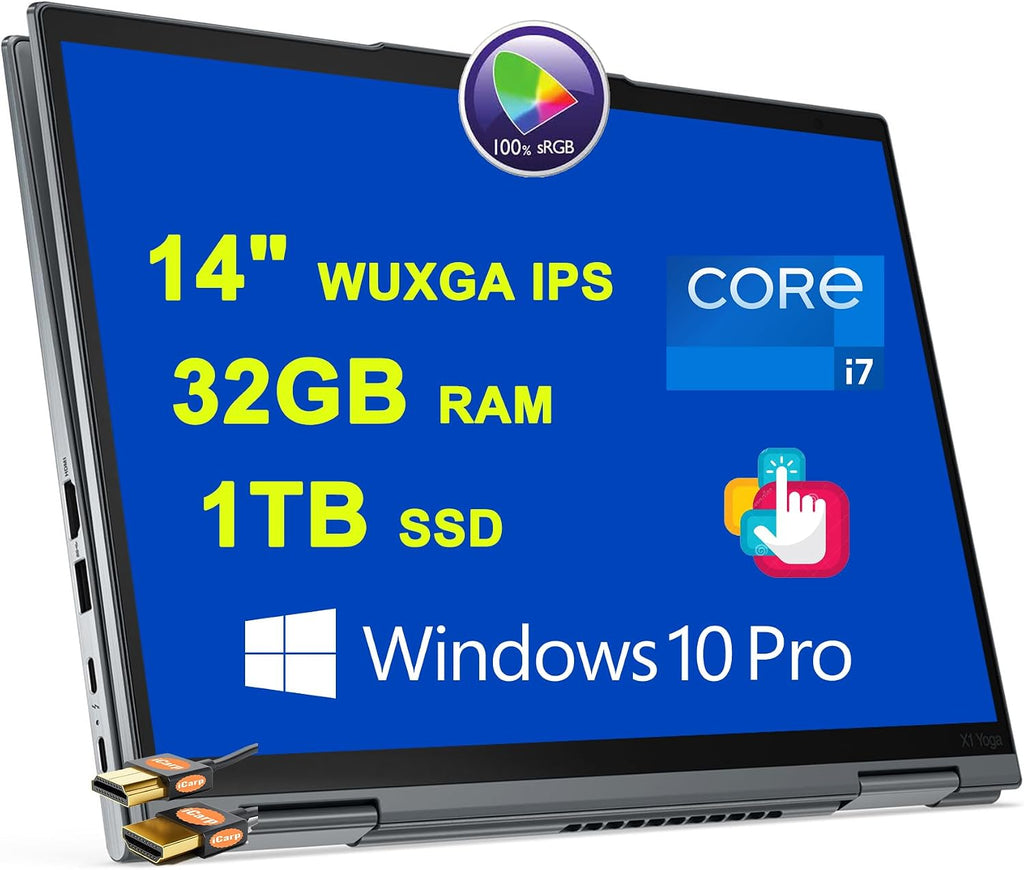 Lenovo ThinkPad X1 Yoga Gen6 2-in-1 Laptop 14' WUXGA IPS Touchscreen (500nits, 100% sRGB) Intel Quad-core i7-1185G7 Processor 32GB RAM 1TB SSD Thunderbolt4 Rapid Charging Win10Pro Grey + HDMI Cable