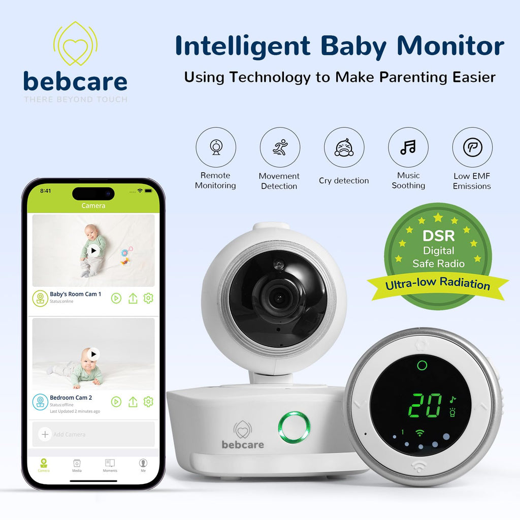 Bebcare iQ - Smart HD Baby Monitor: Full HD 1080p Video, Pan-and-Tilt, Temperature Sensor, Motion and Sound Alert, Stand-Alone Audio Monitor Unit (with Breathing Sensor Mat)
