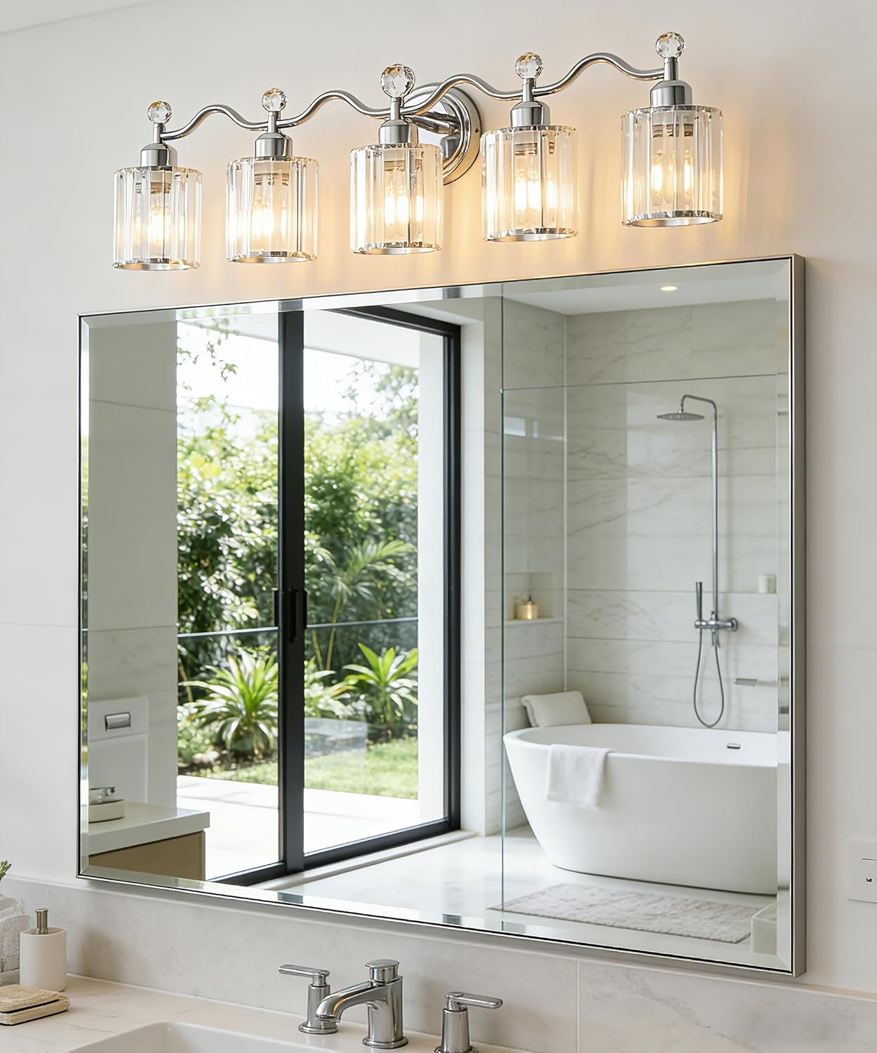 Bathroom Vanity Light, Modern Crystal Bathroom Ligth Fixture, Chrome 5 Light Vanity Lights, Light Fixtures Above Mirror, Wall Lamp for Mirror Living Room Cabinet Bedroom Porch