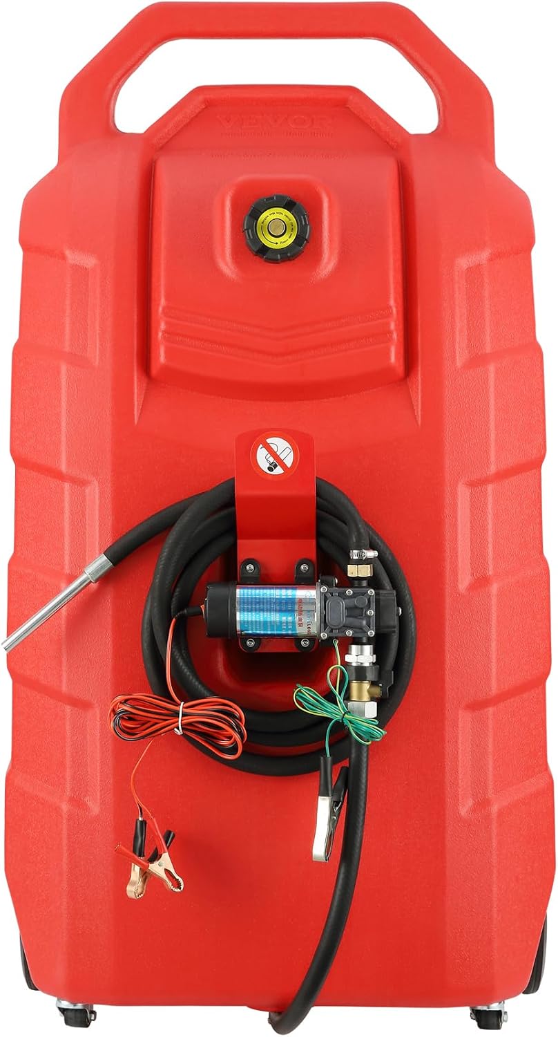 VEVOR Fuel Caddy, 32 Gallon, Fuel Transfer Caddy Tank On-Wheels, with 12V DC Transfer Pump, Gasoline Diesel Fuel Caddy with 8.2 ft Hose, Flow Rate 7L/min, for Trucks, Boats, Lawn Mowers