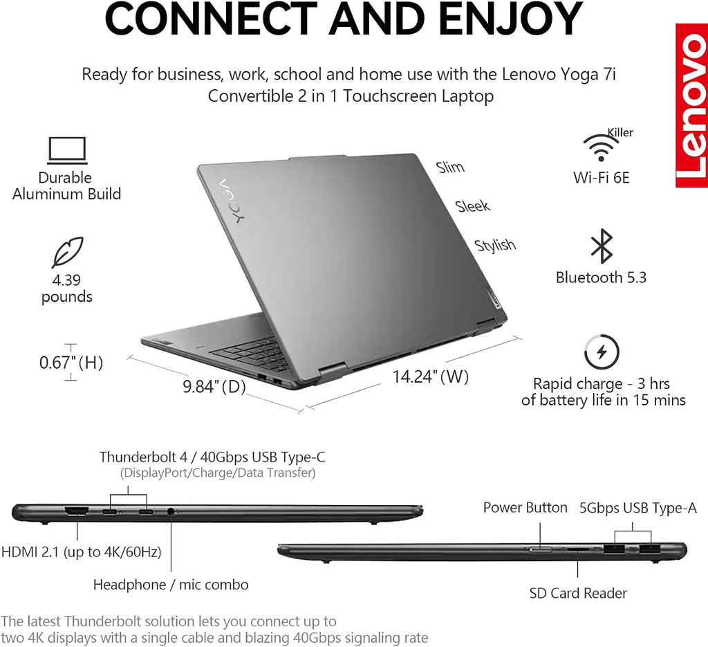 Lenovo 2025 Yoga 7i 2 in 1 Laptop Touchscreen, 16' FHD+ 360 Foldable Touch Screen Convertible, Intel Core Ultra 7, 16GB DDR5 RAM 1TB SSD+512GB PSSD, Windows 11 Pro|Backlit|Fingerprint|YGYTEaccessory
