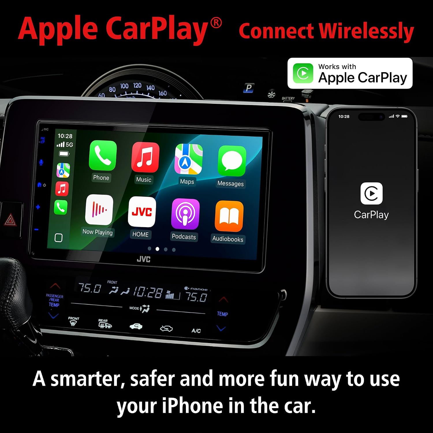 JVC KW-M690BW 6.8' Capacitive Touchscreen Car Stereo – Wireless Apple CarPlay & Android Auto, Bluetooth, USB Mirroring, 13-Band EQ