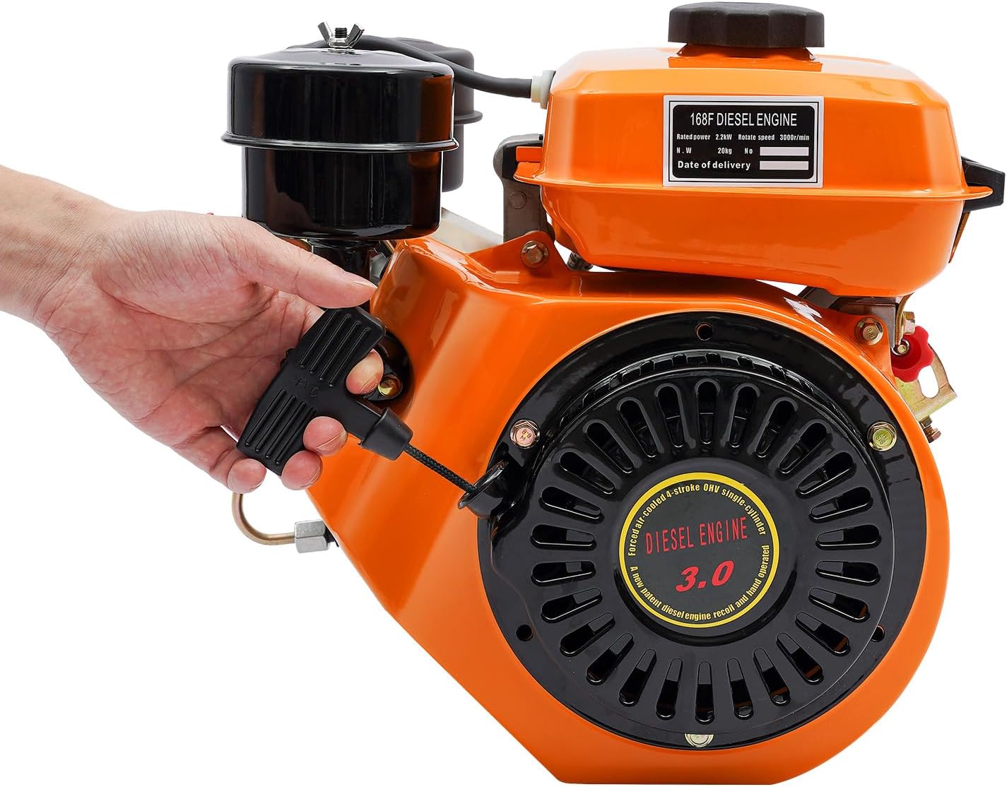 Gas Engine, 196cc 3000 RPM Air-Cooled Engine Single Cylinder Manual Start for Agricultural Machinery Go Kart Engine, 3L Fuel Tank Capacity