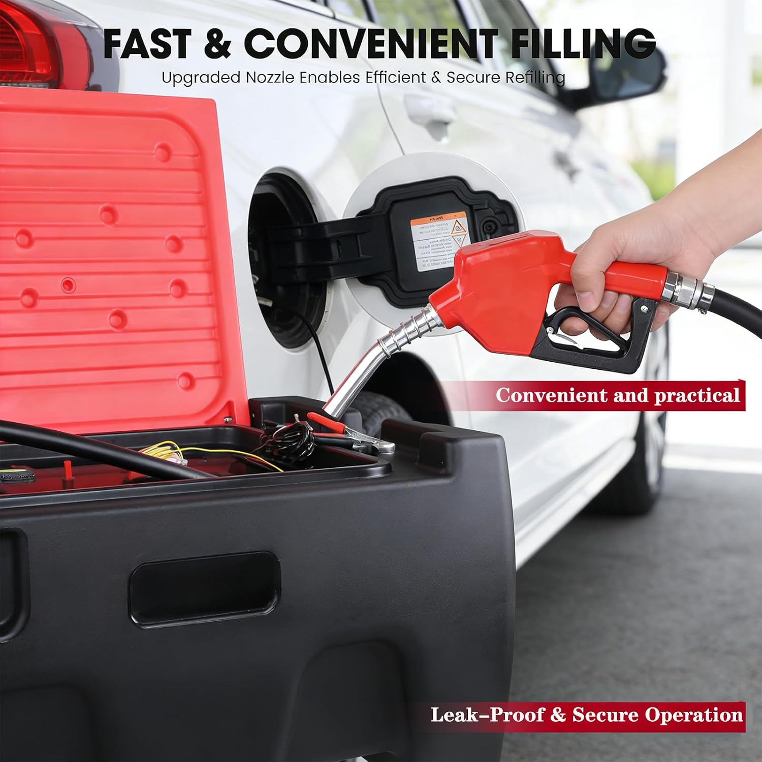 40 Gallon Fuel Caddy, Portable Gas Storage Fuel Tank with 12GPM Fuel Transfer Pump& 2 Wheels, Gasoline Diesel Fuel Container for Cars, ATVs, Boats, Lawn Mowers, Red