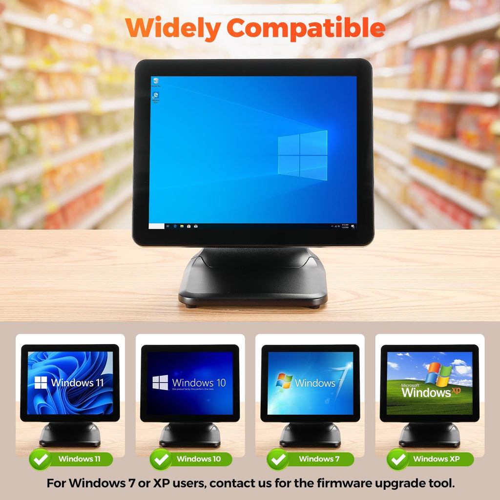 MUNBYN 15-inch POS Touch Screen Monitor, True Flat Seamless POS Monitor, Heavy-Duty Metal Stand, HDMI/VGA Capacitive Screen Display for Retail Restaurant, Bar, No Driver Required, 2Y Protection