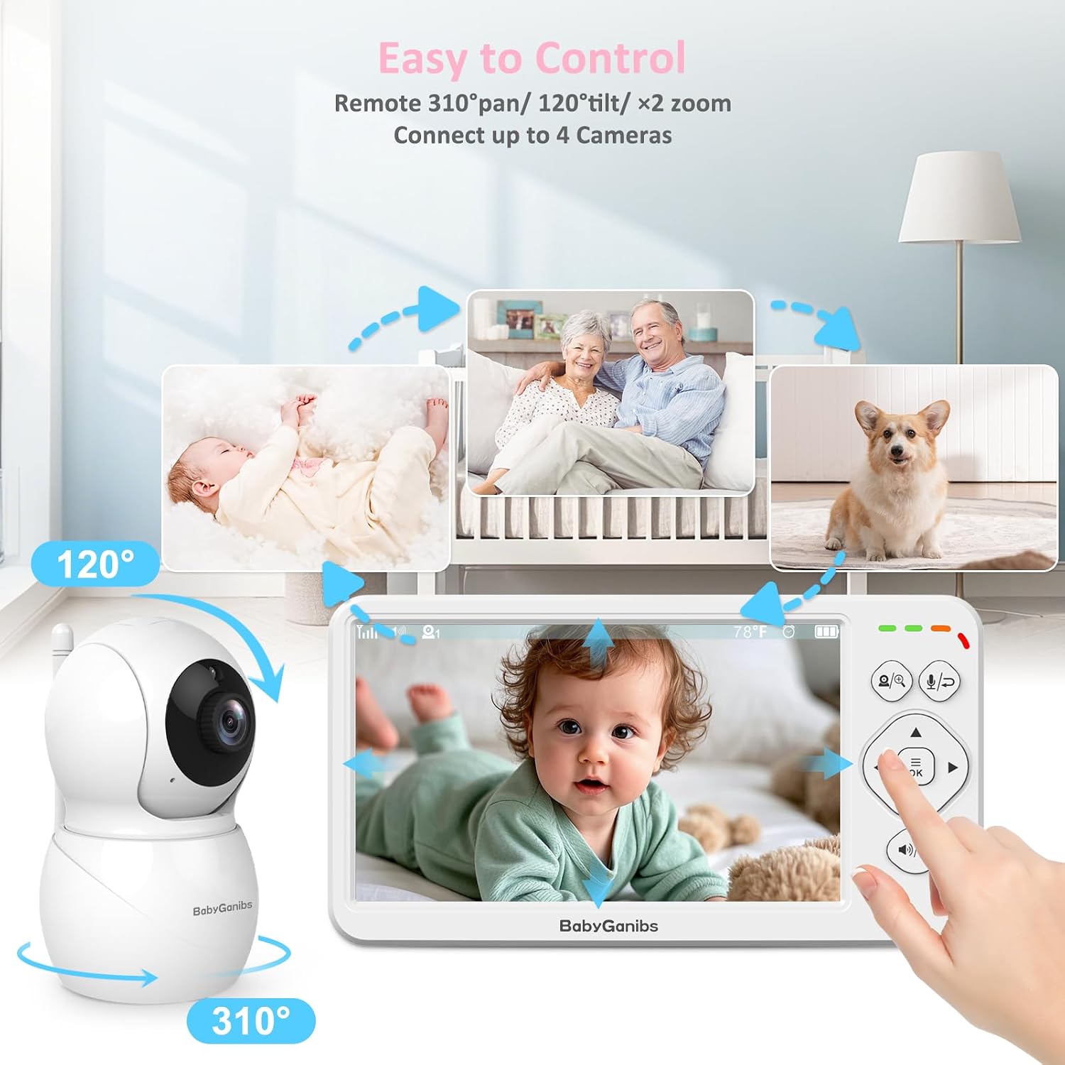 6' Big Screen No WiFi Baby Monitor with 3 Cameras, 1000ft Long Range, 2-Way Talk, 8 Lullabies, ECO Mode, Infrared Night Vision, 150 Languages, Perfect Baby Shower,Baby Register Gift