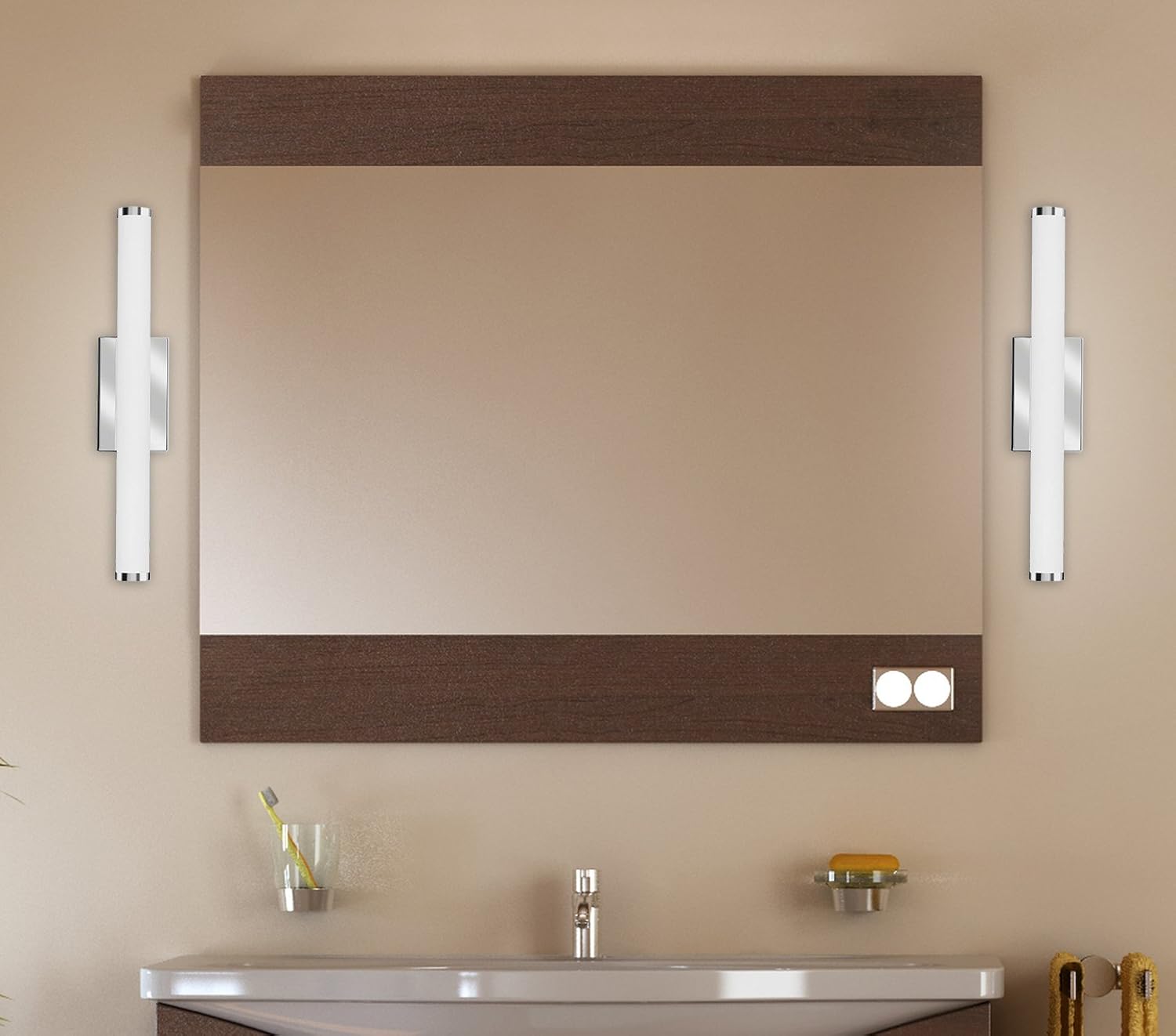 Lithonia Lighting FMVCCLS 24IN MVOLT 30K35K40K 90CRI KR M6 LED Contemporary Cylinder Vanity Light with Switchable Color Temperature, 3000k, 2-Foot, Chrome