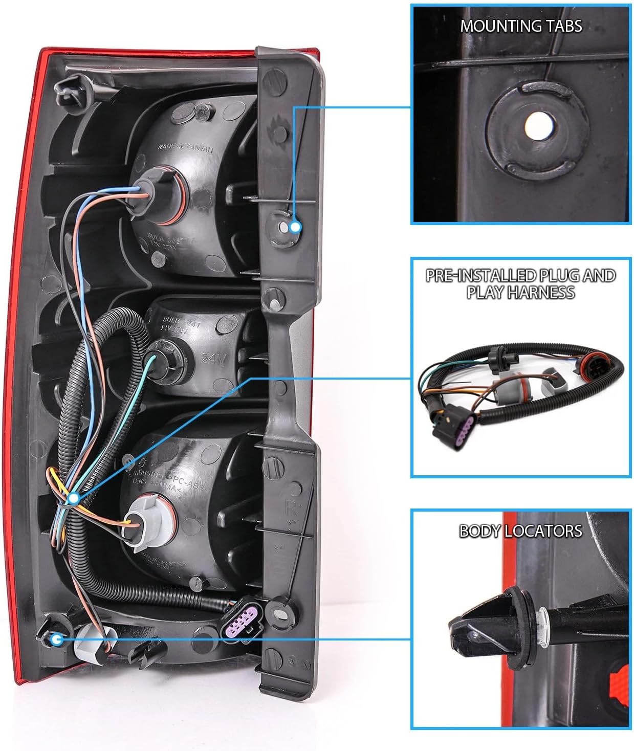 Headlights and Taillights Assembly Combo for 2007-2014 Chevy Tahoe Suburban Head Lamps/Red Rear Tail Brake Signal Lights Replacement Driver and Passenger Side,Black Housing Clear Reflector