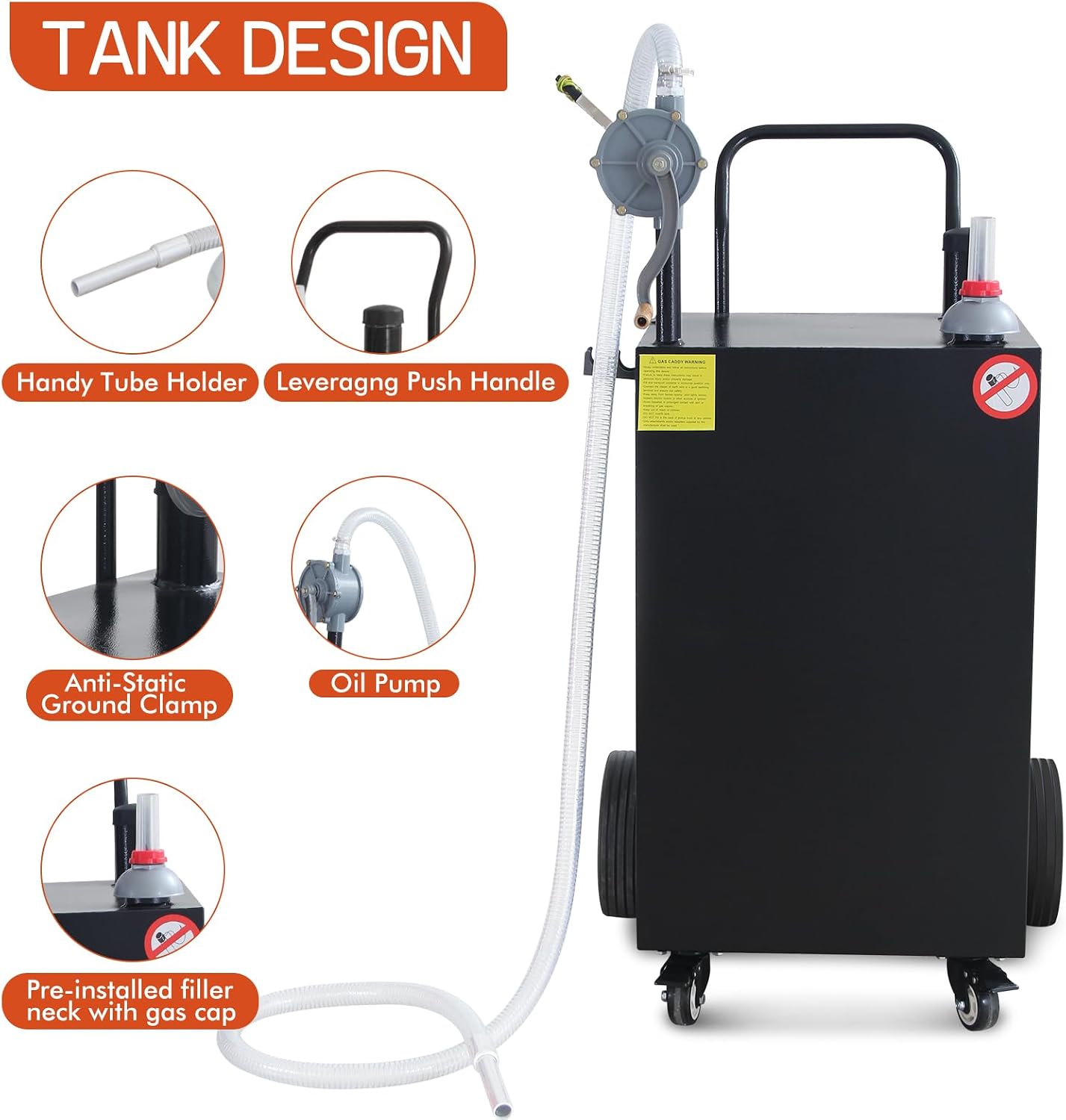 45 Gallon Fuel Caddy, Portable Fuel Caddy with Manual Pump - Heavy Duty Gas & Diesel Storage Tank on 4 Wheels, for Gasoline/Diesel Transfer to Cars, Trucks, ATVs, Boats, Lawn Mowers & Equipment