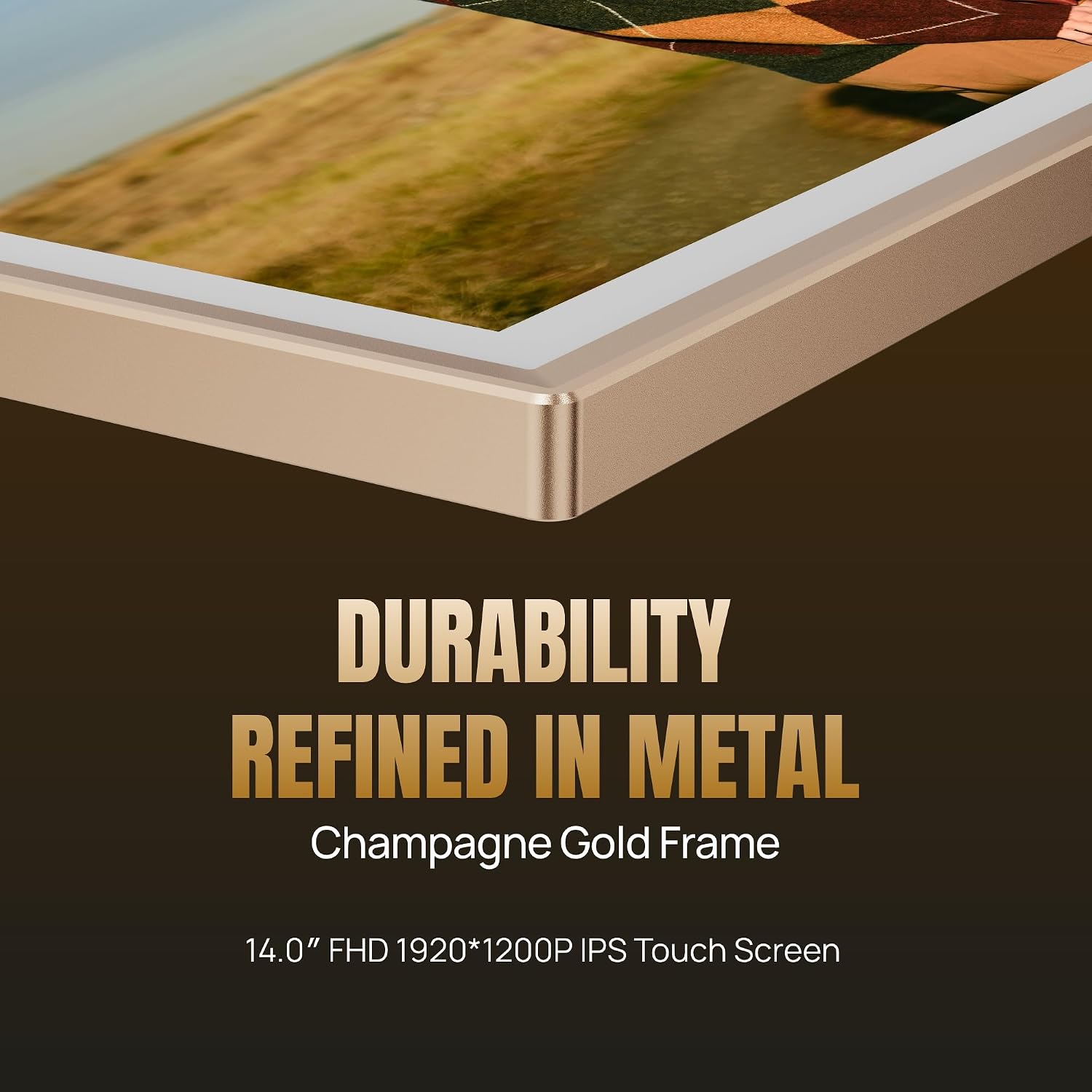 ARZOPA Metal Digital Picture Frame 14 Inch Free Cloud Storage No Subscription FHD IPS Anti-Glare Touchscreen Load Photos Videos from Phone Exquisite Decoration Ideal for Gifting - D14 Champagne Gold