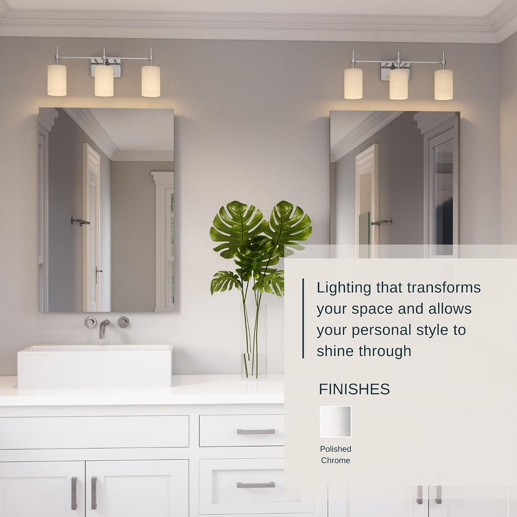 Quoizel Rossfield 24' 3-Light Vanity Light, Chrome with White Etched Glass, Dimmable LED Compatible