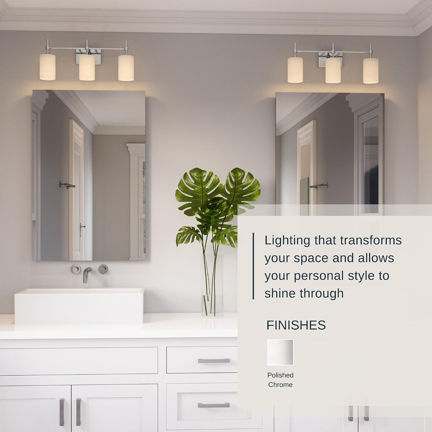 Quoizel Rossfield 24' 3-Light Vanity Light, Chrome with White Etched Glass, Dimmable LED Compatible