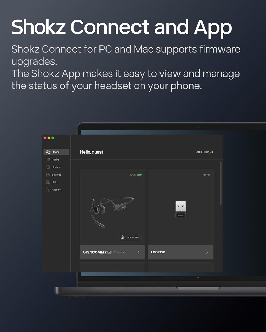 SHOKZ OpenComm2 UC 2025 Upgrade - Open-Ear Wireless Computer Headset with Boom Mic, Bone Conduction Bluetooth Stereo Headphones, USB-A Dongle Compatible with PC and Mac, Zoom Certified - C120UC