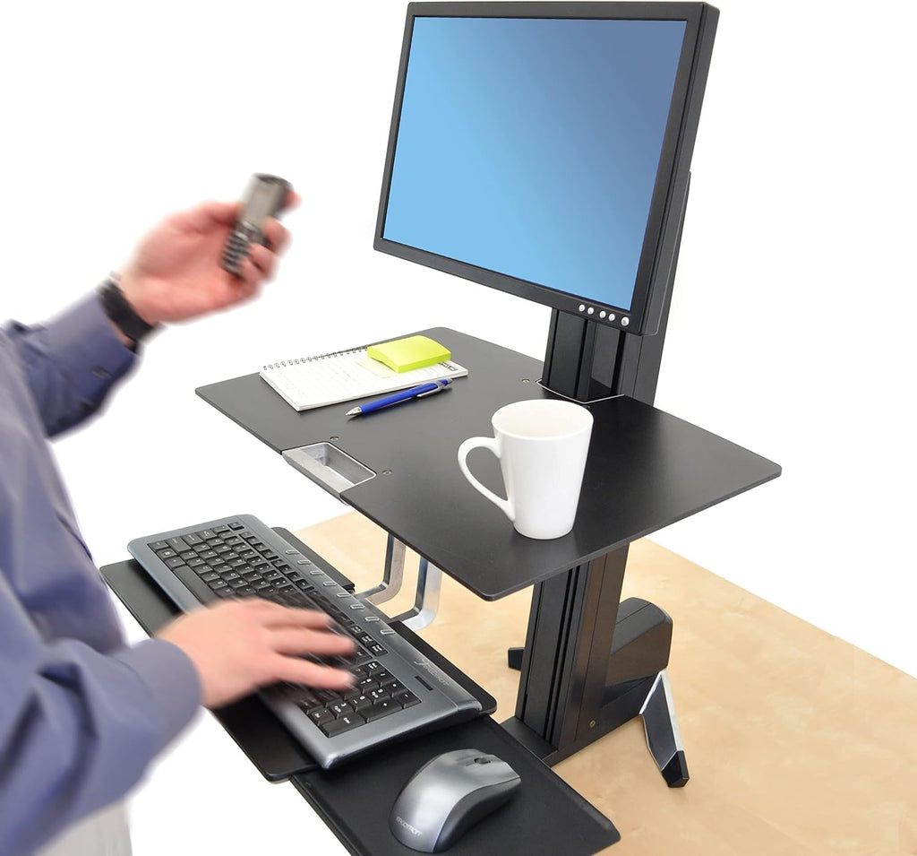 Ergotron – WorkFit-S LD Single Monitor Standing Desk Converter, Sit-Stand Workstation for Tabletops – 6 to 16 lbs, Black