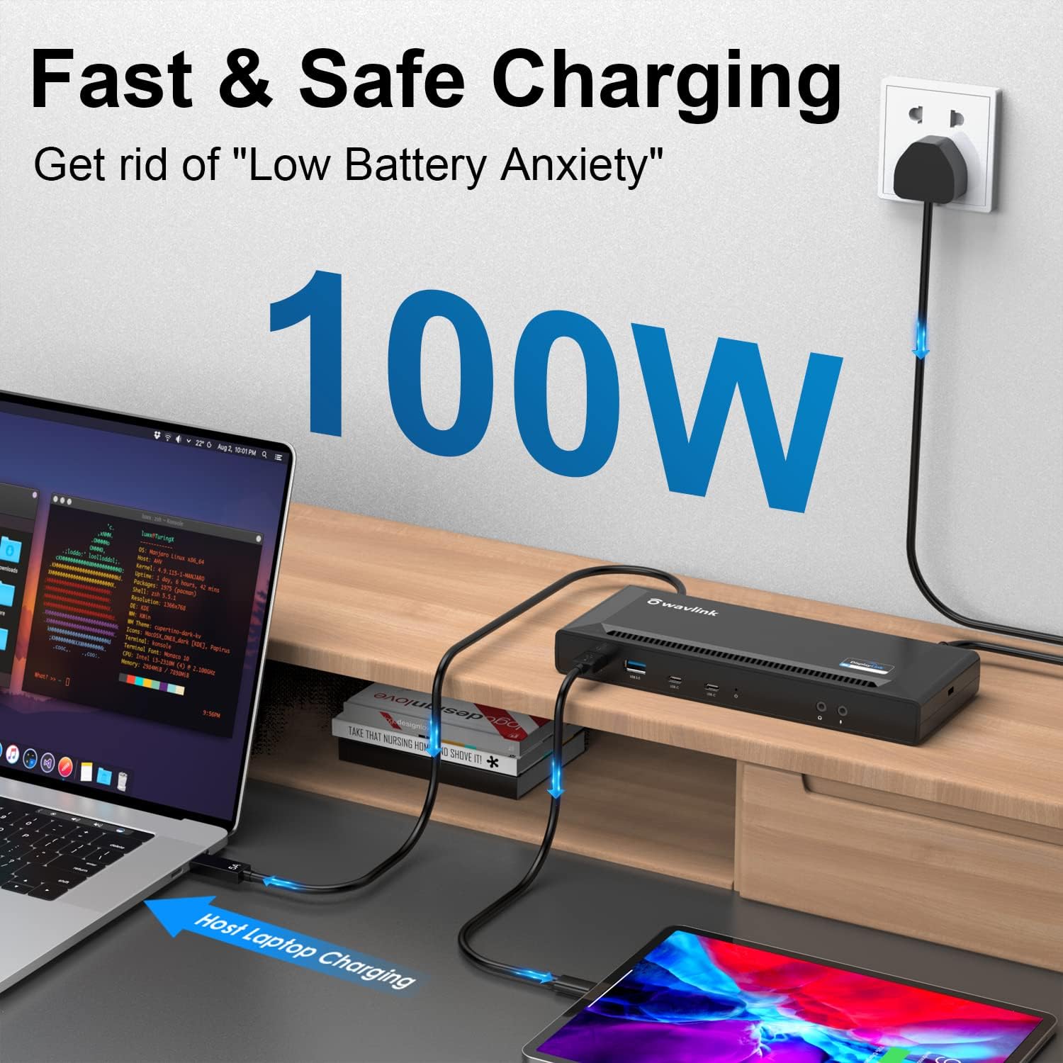 WAVLINK DisplayLink Laptop Docking Station Dual 4K@60Hz(2 HDMI+2DP), 100W PD Charging Compatible with Thunderbolt 5/4, USB-C M1-M5 Mac/MacBook Neo, Windows, Chrome, 6 USB Ports, LAN - Driver Required