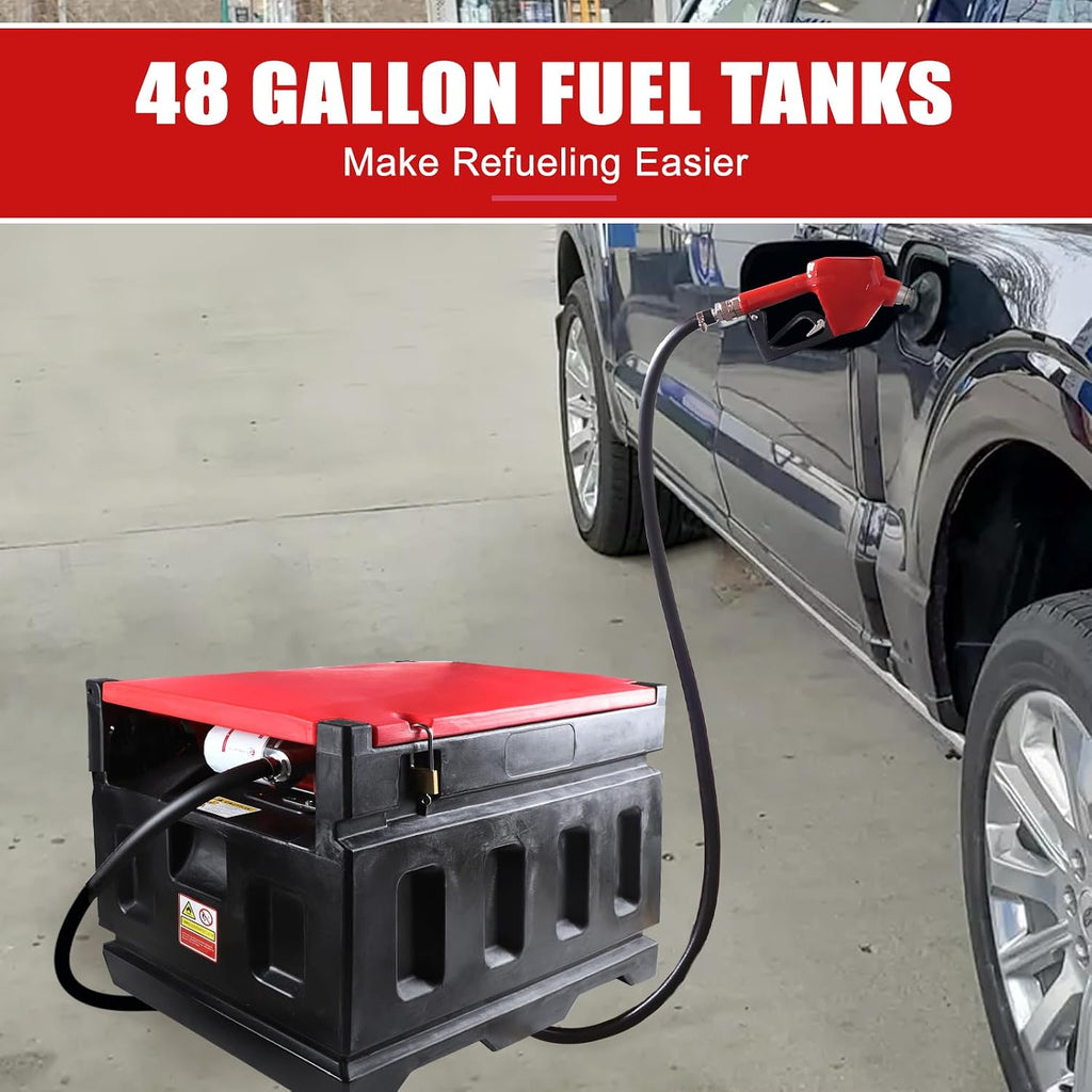 48 Gallon Fuel Transfer Tank with 12GPM Fuel Transfer Pump, Gasoline Diesel Fuel Tank Gas Container for Cars, ATVs, Boats, Lawn Mowers, Red
