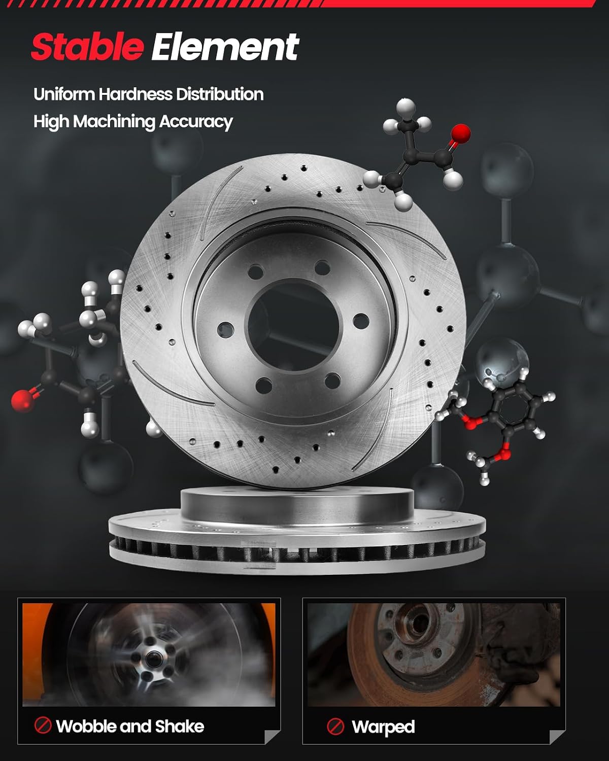 Front Automotive Replacement Brake Kit, Drilled Slotted Rotors Kit Compatible with 2005-2018 Chevy Silverado 1500, 2007-2019 Chevy Tahoe|Premium OE Brake Rotors and Brake Pads|329.9mm(13in)