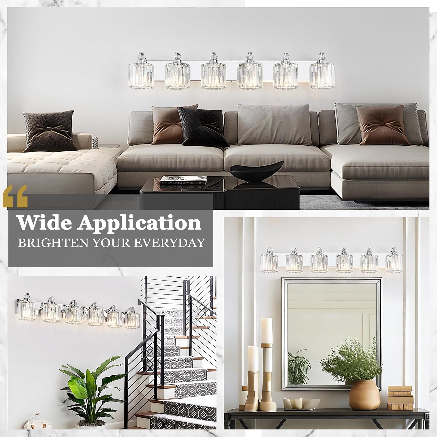 6-Light Modern Bathroom Light Fixture Chrome Vanity Lights Over Mirror Wall Sconce Lighting with K9 Crystal Shades Bathroom Wall Lamp E26 Base for Bedroom, Living Room, Hallway