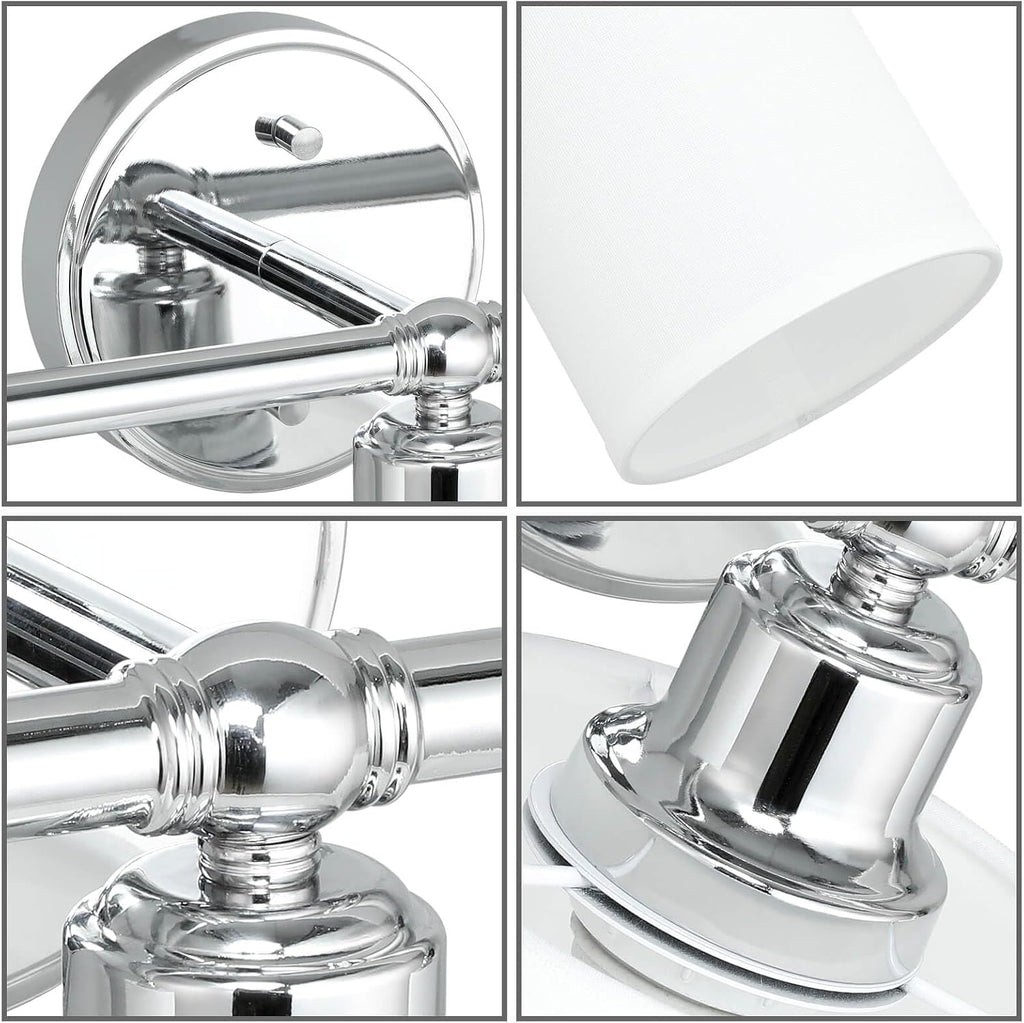 XiNBEi Lighting Wall Light, Bathroom Vanity Light with Fabric Shade, 3 Light Wall Fixture Chrome Finish for Bathroom XB-W1214-3-CH