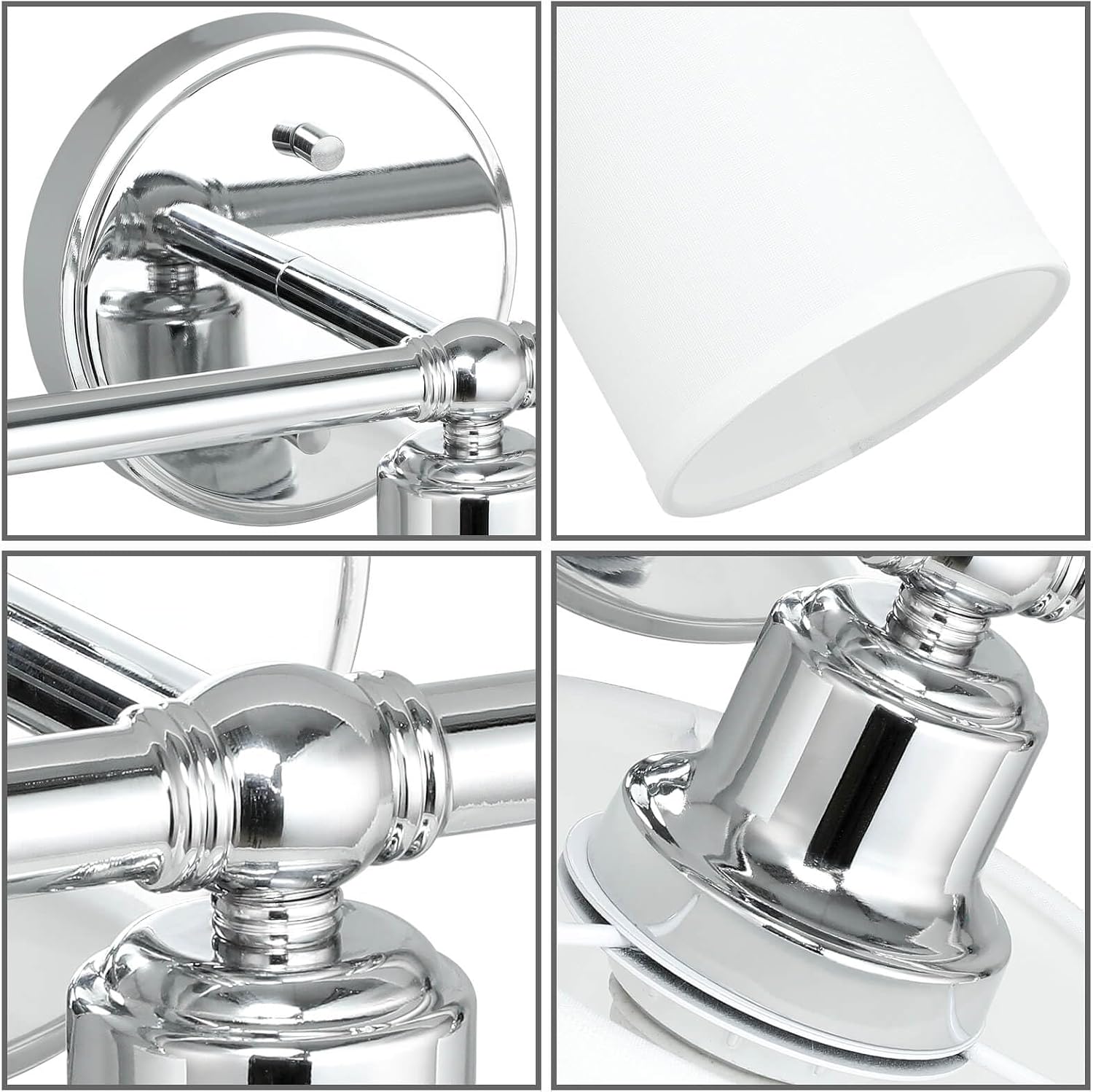 XiNBEi Lighting Wall Light, Bathroom Vanity Light with Fabric Shade, 3 Light Wall Fixture Chrome Finish for Bathroom XB-W1214-3-CH