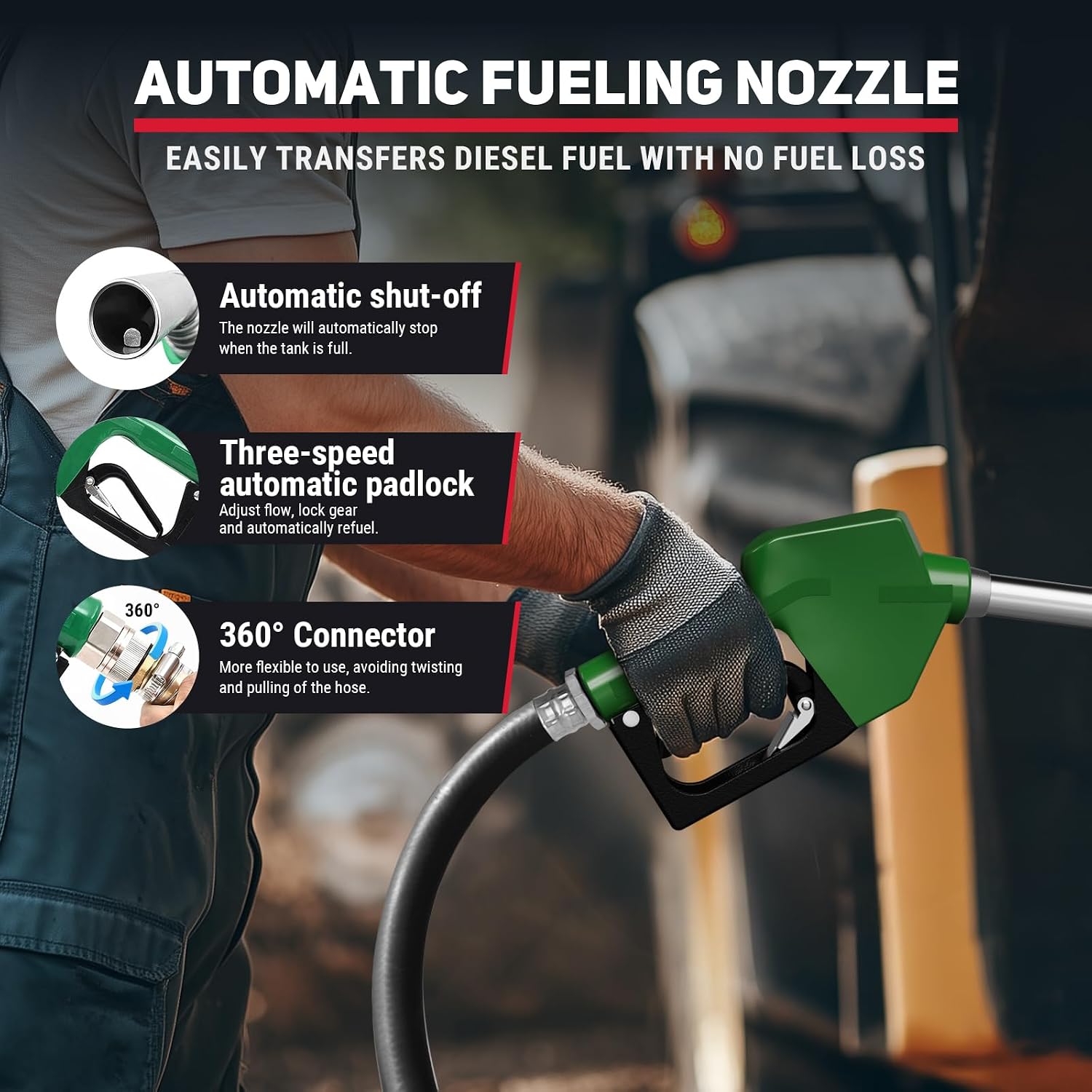 Fuel Transfer Tank, 50 Gallon for Diesel & Gasoline, Portable Fuel Tank with 12V Transfer Pump and 13.1ft Rubber Hose, 10.6 GPM Gas Tank, Auto Fueling Nozzle, Black