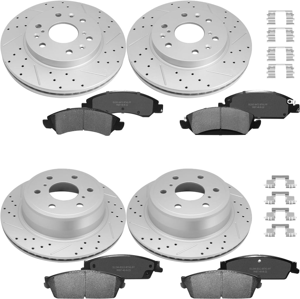Front Rear Brake Disc Rotors & Ceramic Brake Pads Kit Fit for Chevy Silverado 1500, GMC Sierra 1500 2007-2013, Tahoe, Suburban 1500, Yukon, Yukon XL 2007-2014, Avalanche, Escalade ESV EXT 2007-2013