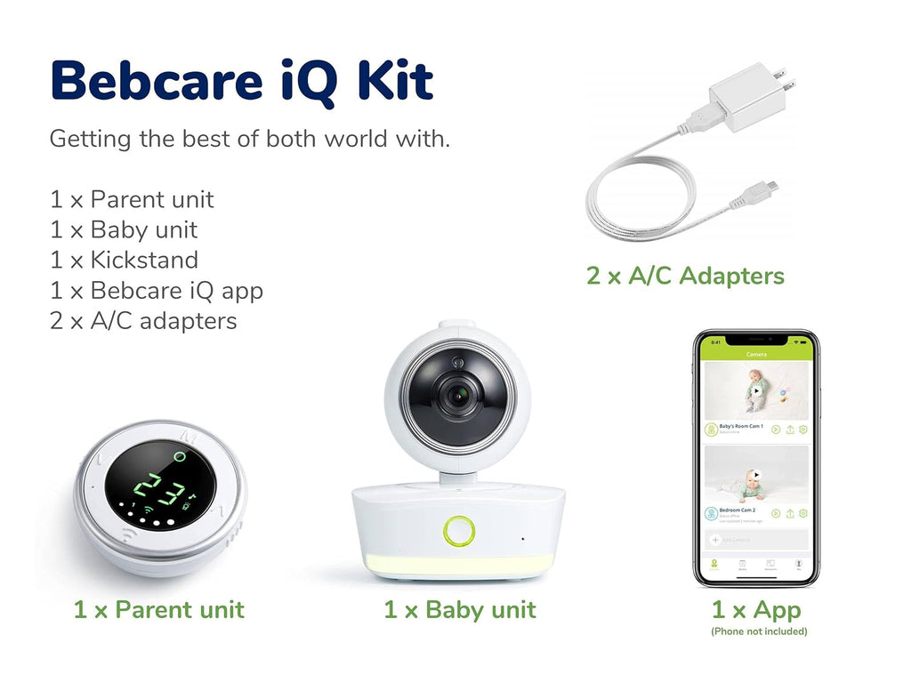 Bebcare iQ - Smart HD Baby Monitor: Full HD 1080p Video, Pan-and-Tilt, Temperature Sensor, Motion and Sound Alert, Stand-Alone Audio Monitor Unit (Without Breathing Sensor Mat)