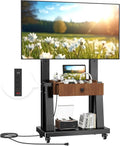 Rolling TV Cart with Power Outlet, Mobile TV Stand with Drawer and Wheels, Height Adjustable Mobile TV Cart for 23-75 inch,Screen Up to 150lbs,TV Stand for Bedroom,Indoor