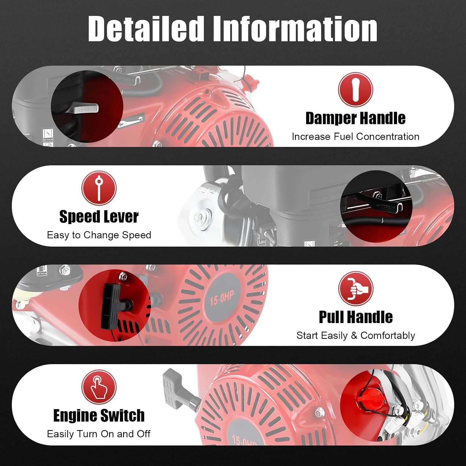 420CC Gasoline Powered Go Kart Motor, 15HP 4-Stroke Gas Engine OHV Horizontal Go Kart Motor 3000-3600RPM Mini Bike Engine with Recoil Start and Air Cooling for Water Pumps Vibrators Generators