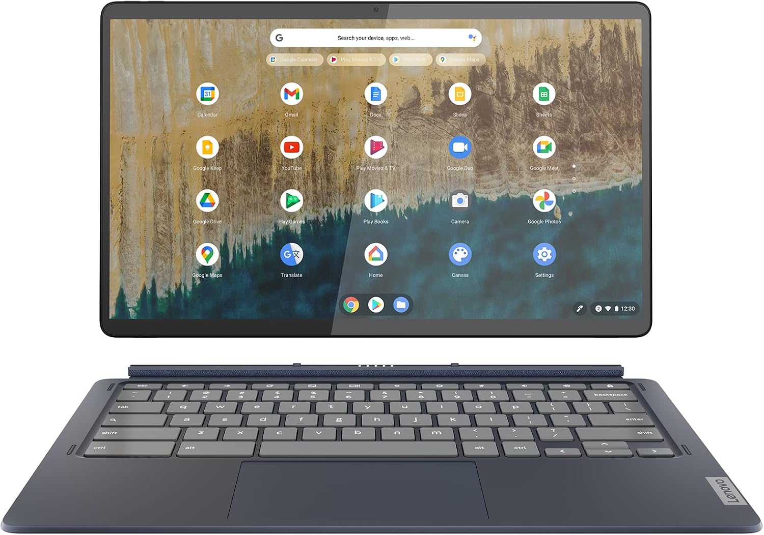 Lenovo 82QS0000US, IdeaPad Duet 5 Chromebook, OLED 13.3' FHD Touch Display, Snapdragon SC7180, 4GB RAM, 64GB Storage, Qualcomm Adreno Graphics, Chrome OS, Abyss Blue