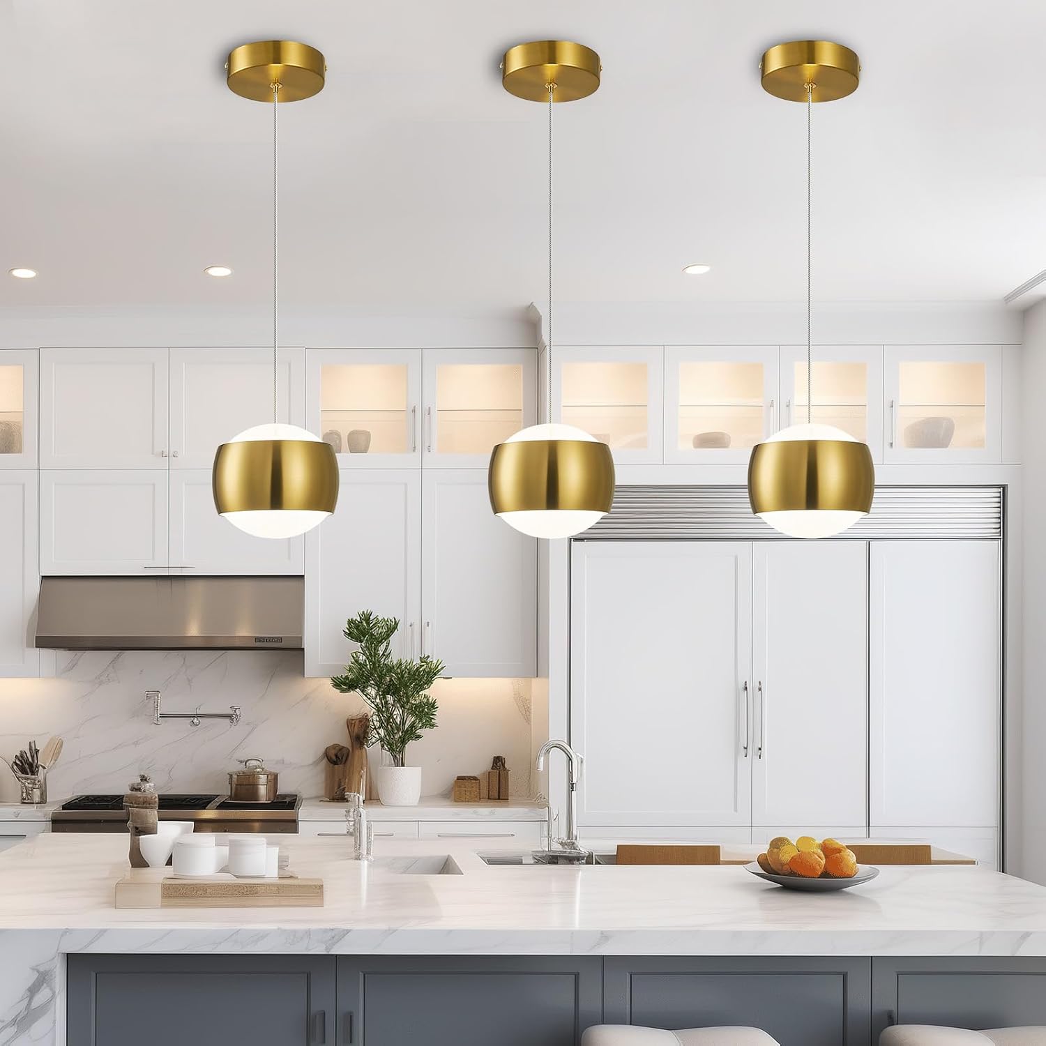 Modern Gold LED Dimmable Pendant Light fixtures,6″ Island Pendant Lighting for Kitchen Island Dinning Room,Bedroom,Bar, Kitchen Island Ceiling Hanging Light Fixtures(gold-1-Pack)