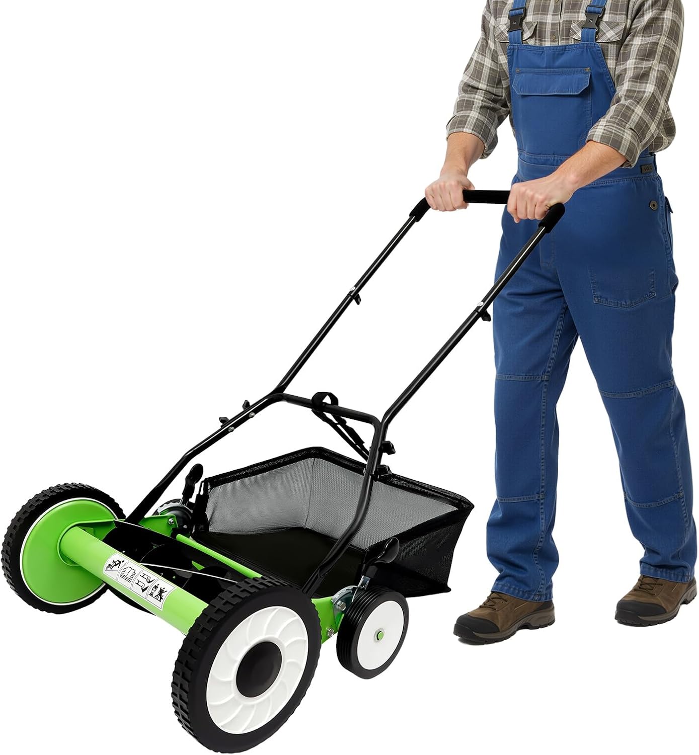 Push Reel Lawn Mower 16 inch, 5 Blades Manual Push Mower with Grass Catcher Bag, 1.34-2.52 in Adjustable Cutting Height for Small Medium Lawns, Yards, Driveways
