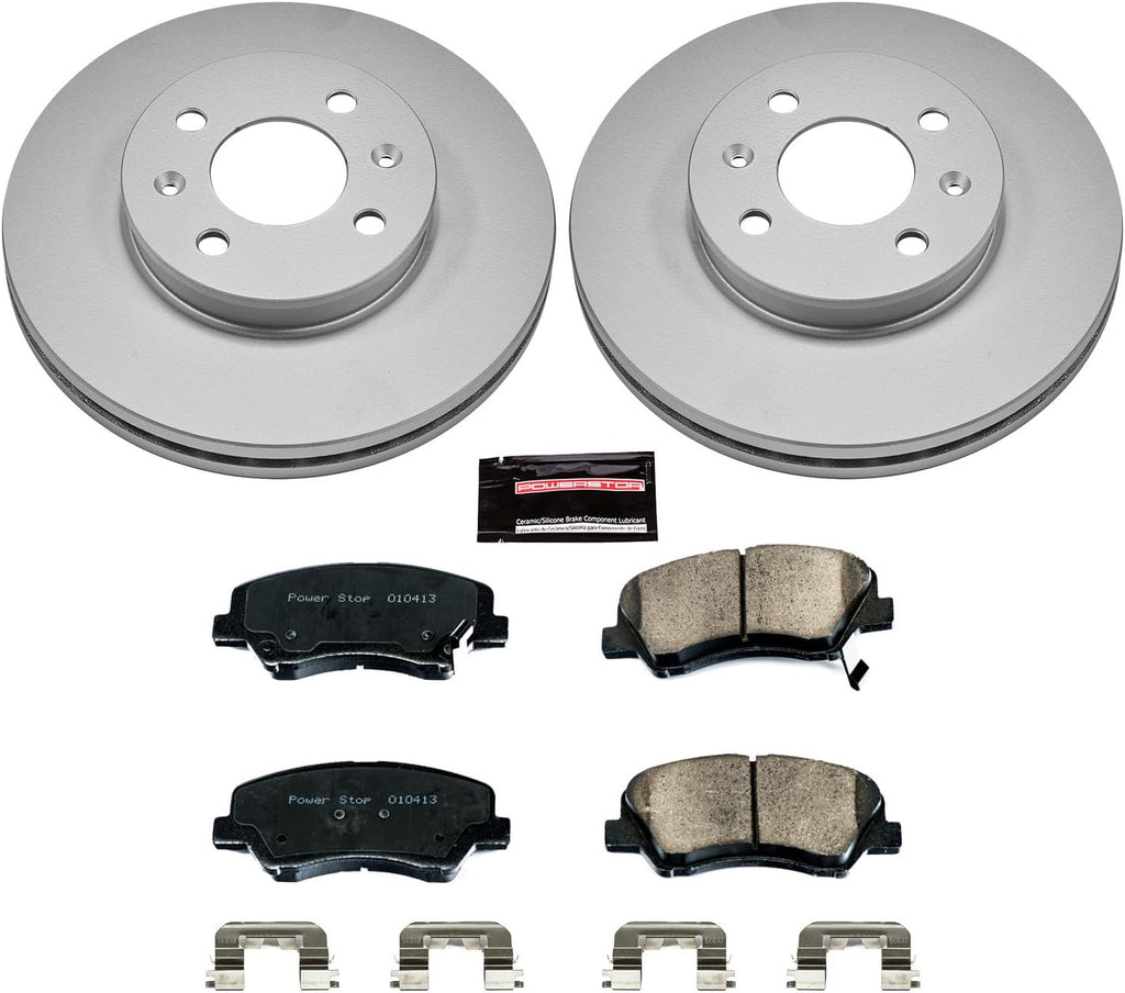 PowerStop Front Brake Kit for Hyundai Accent 2012-17 | Kia Rio 2012-17 - Fully-Coated Disc Rotors with Z17 Ceramic Brake Pads Replacement, CRK6508