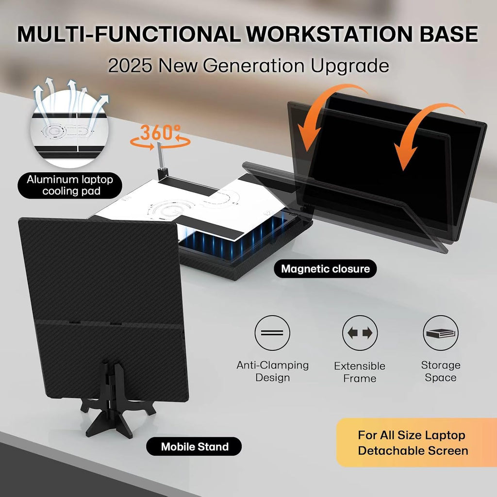 14' Laptop Screen Extender Smart Base - Upgraded Triple Portable Monitor FHD 1080P -300% More Efficient, 360° Rotation/Detachable Dual Display, Plug-Play USB C/HDMI,Laptop Monitor Extender for Win/Mac
