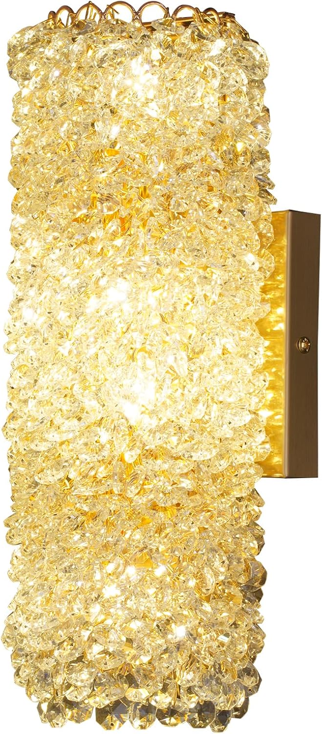 Modern Sconces, Beaded Crystal sconse Light Fixtures,Indoor Gold Wall Lamp,Crystal Vanity Wall Mount Lamp,Elegant Wall Lighting for Living Room Bedroom Bathroom Hallway Stairway Bedside
