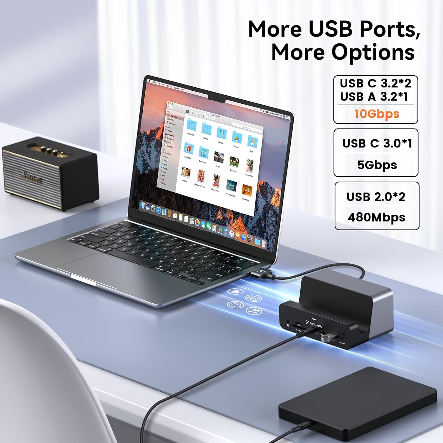 TobenONE 18-in-2 MacBook Docking Station Dual Monitor 4K@60Hz, 150 Power Adapter, 20W Charging, USB C Docking Station with 2 HDMI&DP, 7 USB, 2.5Gbps Ethernet, 2 Audio, Dock Stand for MacBook Pro